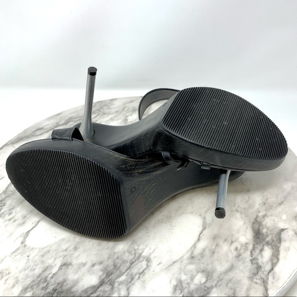 Kris K Shoes Kris K Usa Black Leather Minimal Ankle Strap Metal Stiletto Sandal Pumps Edgy 9